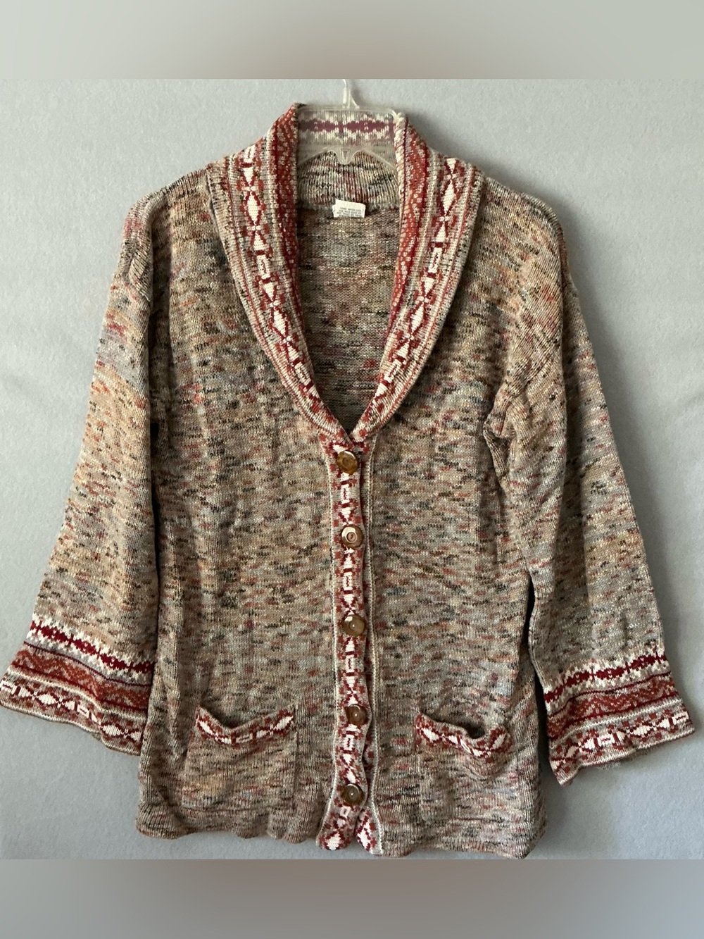 Vintage Goldworm Knit Cardigan 38 Shawl Collar Southwestern Cabincore Earth Tone